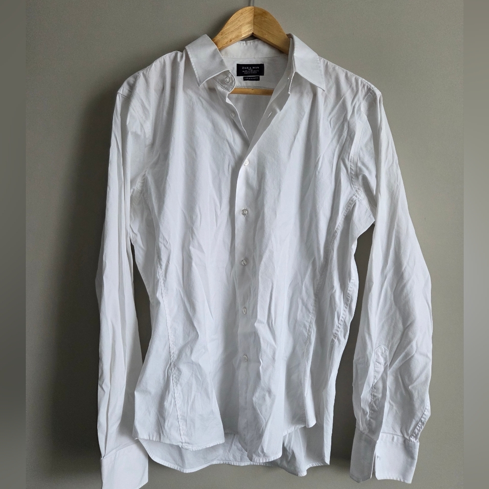 Zara Man Superslim Fit White Dress Shirt Button Down Men's Formal Wedding XL 42